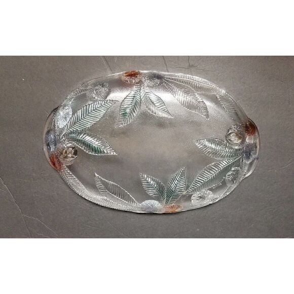 Luminarc France Arcoroc Chestnuts Relief Embossed Oval Glass Tray Plate Dish - Picture 3 of 4